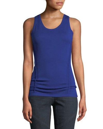 Braid-trim Scoop-neck Tank Top, Blue