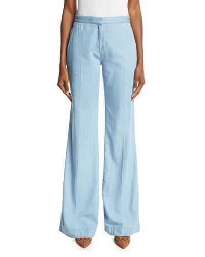 Katara Wide-leg Chambray Pants,