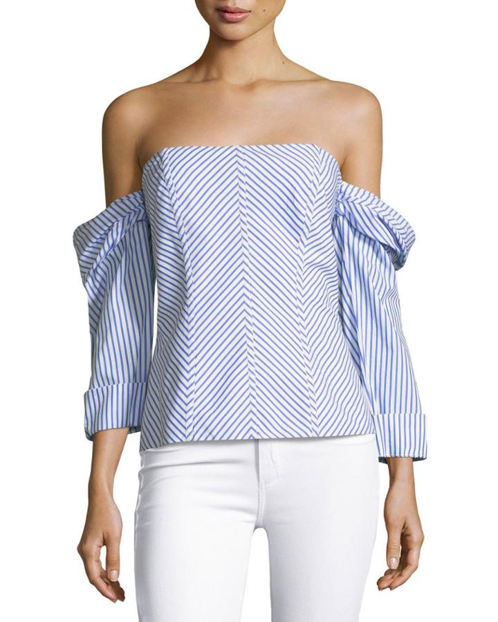 Off-the-shoulder Striped Poplin Bustier Top