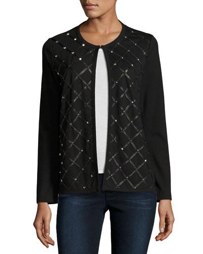 Lizzy Diamond-studded Leather Jacket, Black