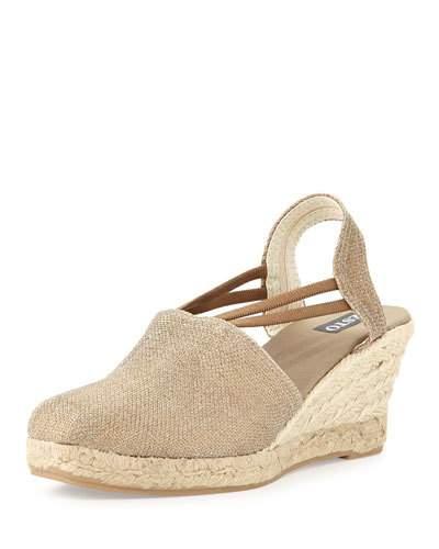 Cait Metallic Raffia Espadrille Wedge, Bronze