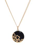 18k Yellow Gold Diamond Heart & Onyx Statement Necklace