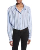 Deconstructed Long-sleeve Button-down Striped Bodysuit