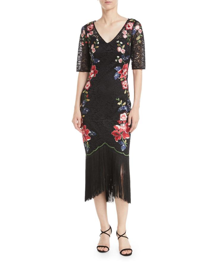 Embroidered Floral Lace Dress W/ Fringe