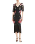 Embroidered Floral Lace Dress W/ Fringe