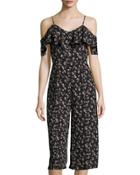 Flower-print Culotte Jumpsuit, Black Pattern
