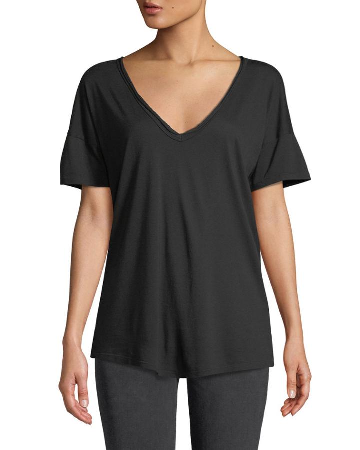 Short-sleeve Raw-edge V-neck Tee