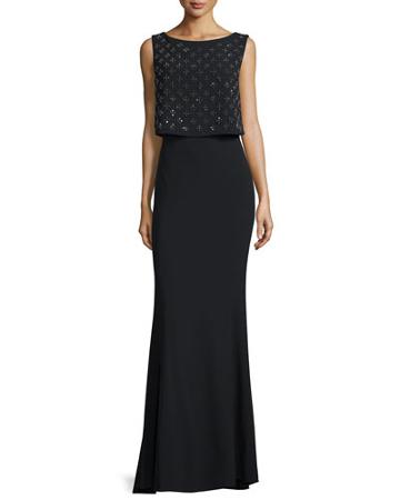 Sleeveless Embellished-popover Gown, Black