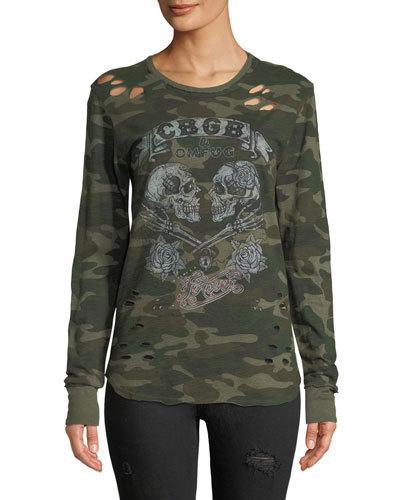 Cbgb Distressed Camo Long-sleeve Tee
