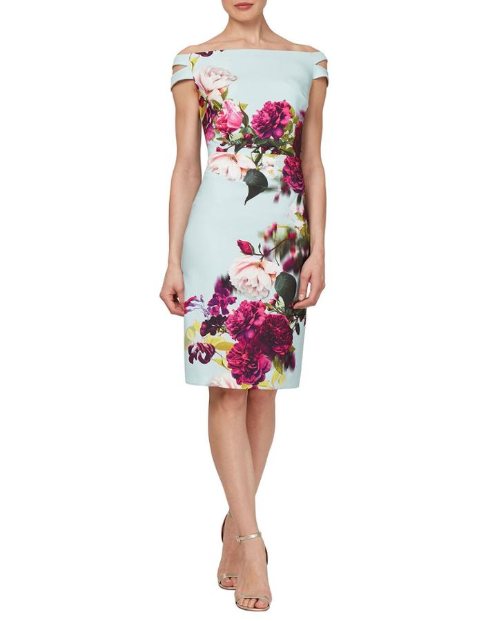 Floral-print Off-the-shoulder Cutout Cocktail Dress