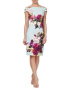 Floral-print Off-the-shoulder Cutout Cocktail Dress