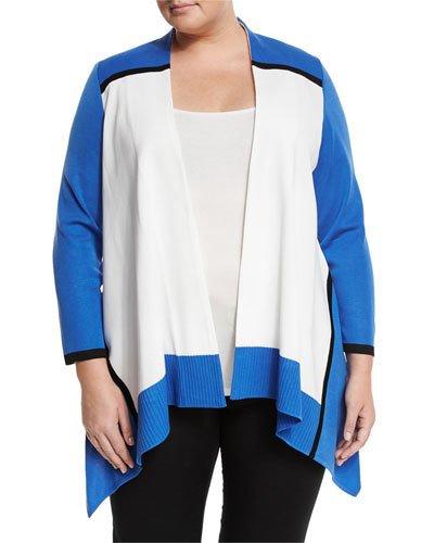 Open-front Knit Jacket, Blue/white/ivory,