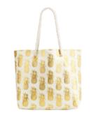 Pineapple-print Beach Tote Bag