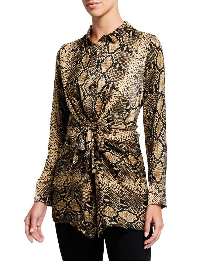 Snakeskin-print Tie-front Tunic