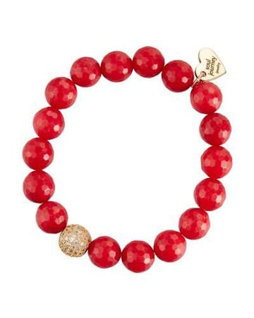 Red Jade Beaded Stretch Bracelet