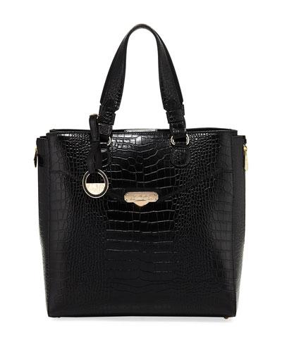Croc-embossed Leather Tote Bag, Black