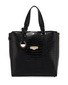 Croc-embossed Leather Tote Bag, Black