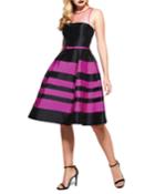 Illusion-neck Sleeveless Striped Fit-&-flare Dress