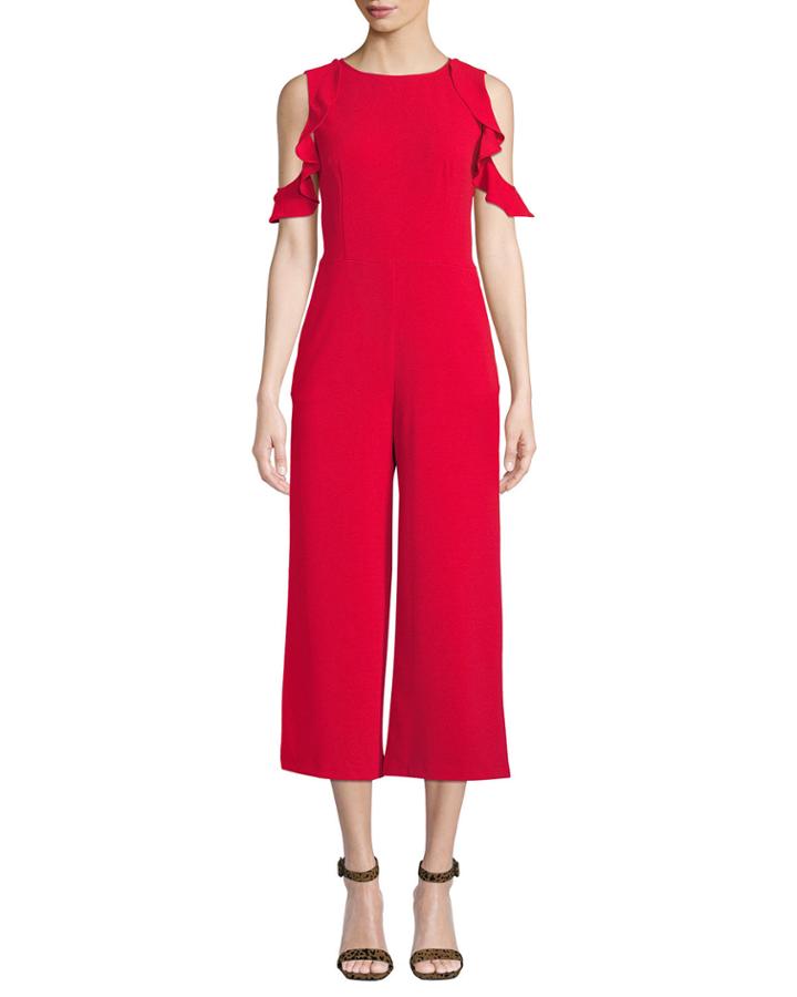 Cold-shoulder Ruffled Crop Jumpsuit
