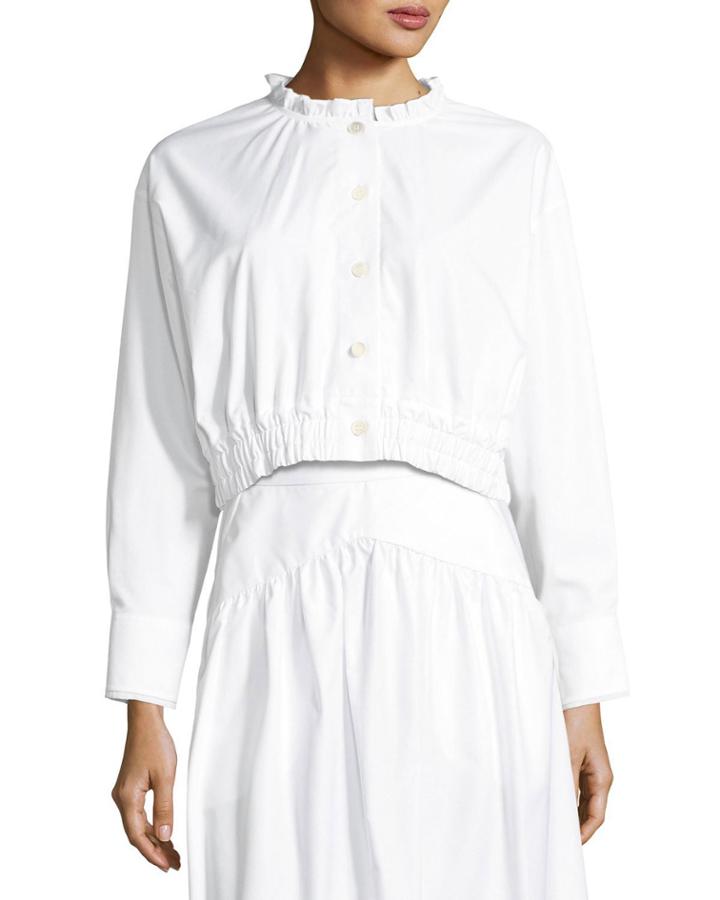 Lundi Button-front Elastic-waist Cotton Poplin Blouse