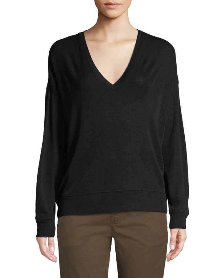 Drop-shoulder V-neck Wool Pullover