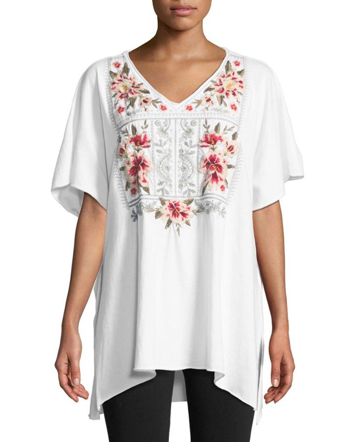 Christine V-neck Embroidered Poncho