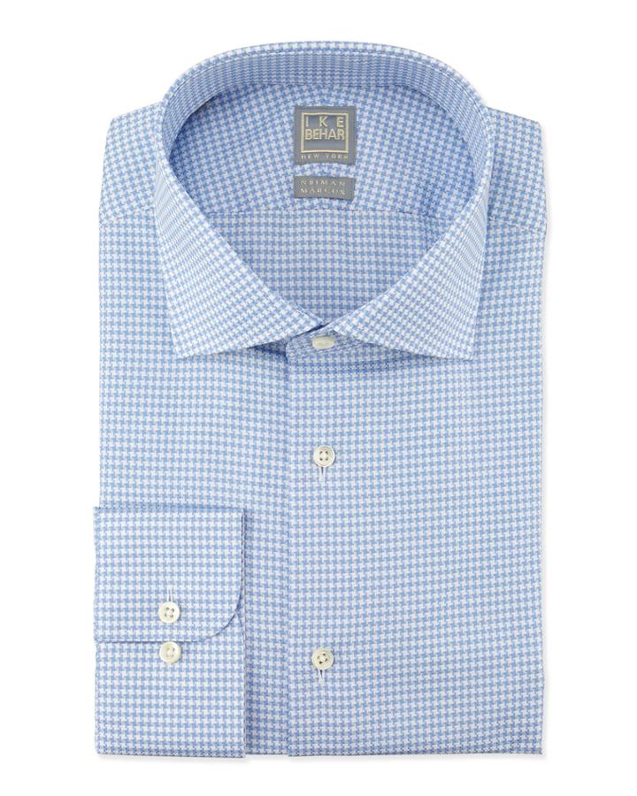 Ike Behar Textured Houndstooth Woven Dress Shirt, Blue, Men's,