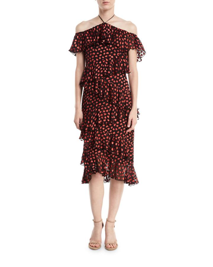 Annabeth Off-shoulder Hearts Burnout Velvet Dress