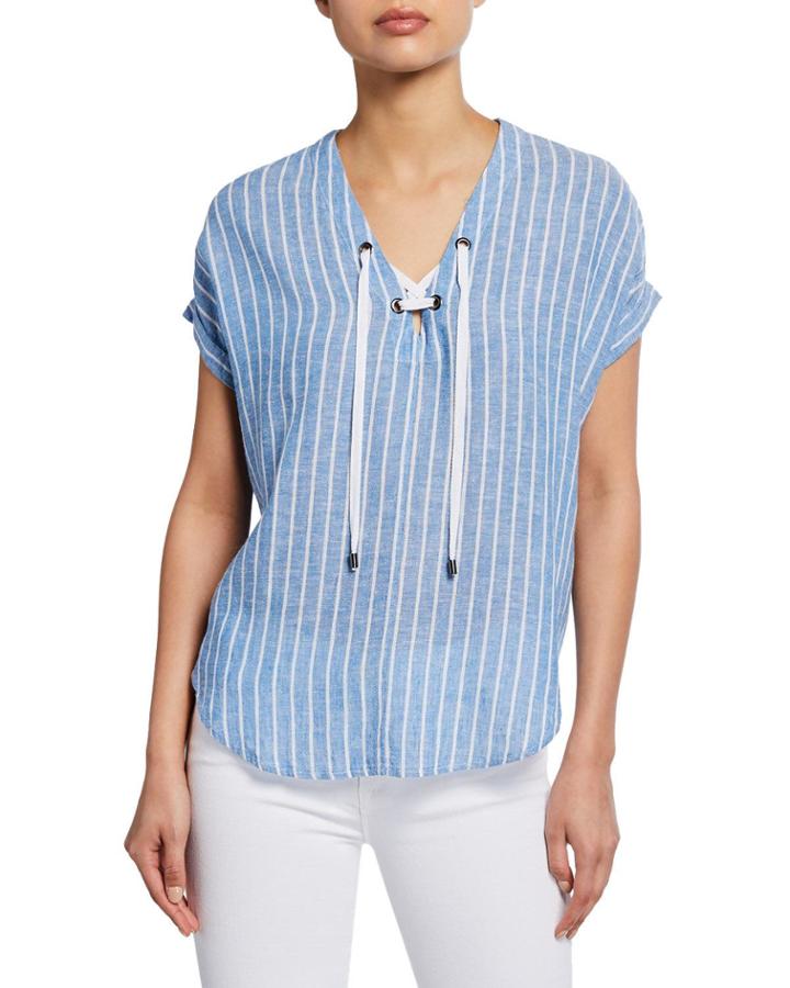 Jeri Striped Lace-up Short-sleeve Top