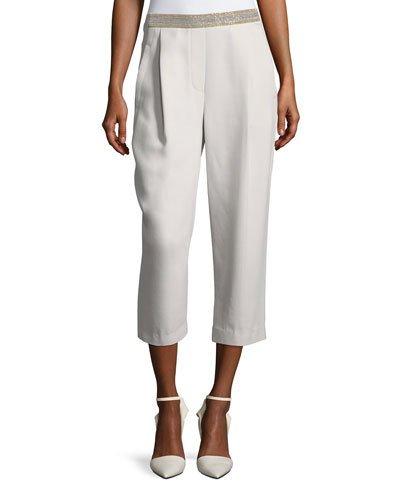 Cropped Monili-beaded Twill Pants
