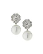 18k White Gold Diamond-post & White Pearl Earrings