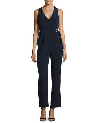 Sleeveless Full-leg Crepe Jumpsuit, Navy