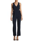 Sleeveless Full-leg Crepe Jumpsuit, Navy
