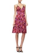 Floral Jacquard Fit-and-flare Dress, Berry