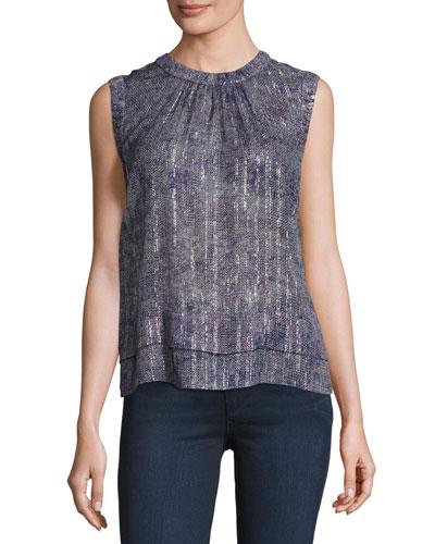 Sleeveless Metallic Stripe-print Top, Dewberry Combo