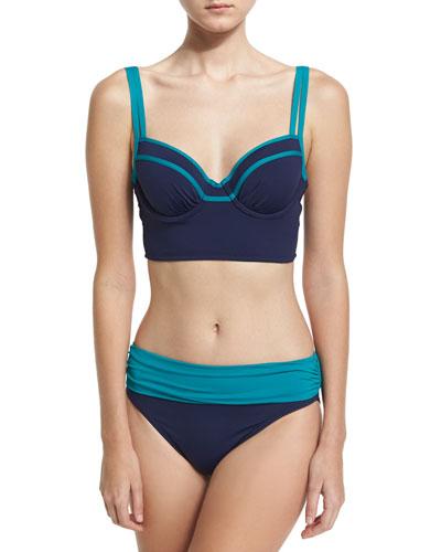 Deck Piping Underwire Bustier Swim Top, Green/blue