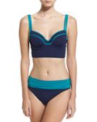 Deck Piping Underwire Bustier Swim Top, Green/blue