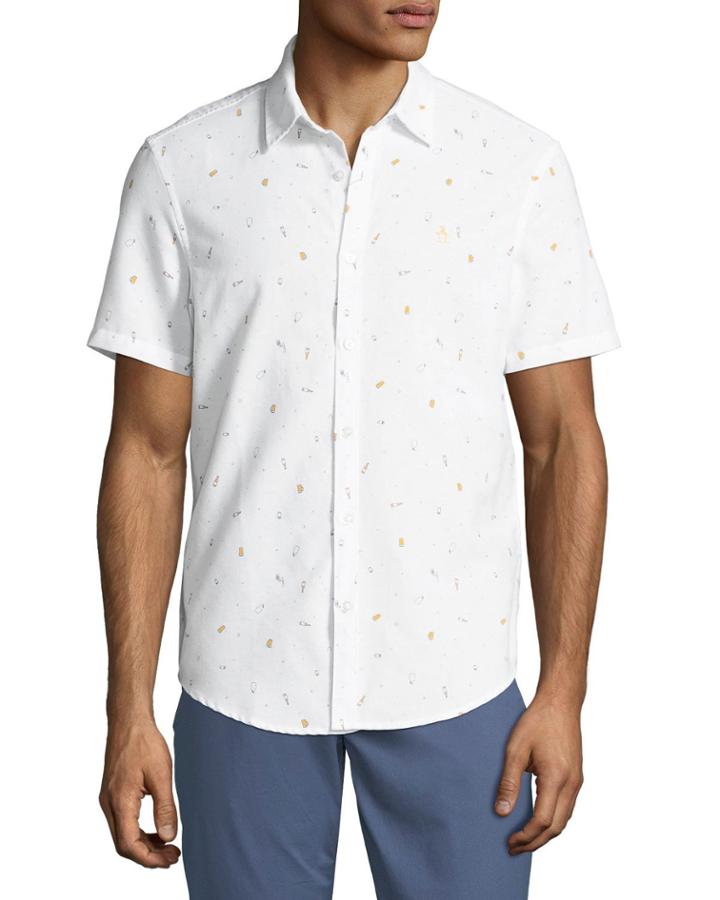 Men's Beer-print Short-sleeve Oxford