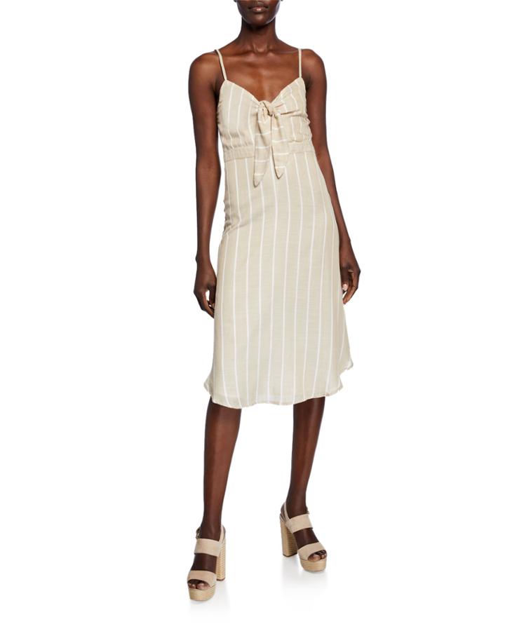 Naples Striped Tie-front Spaghetti-strap Dress