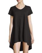 Short-sleeve High-low Shift Dress, Black
