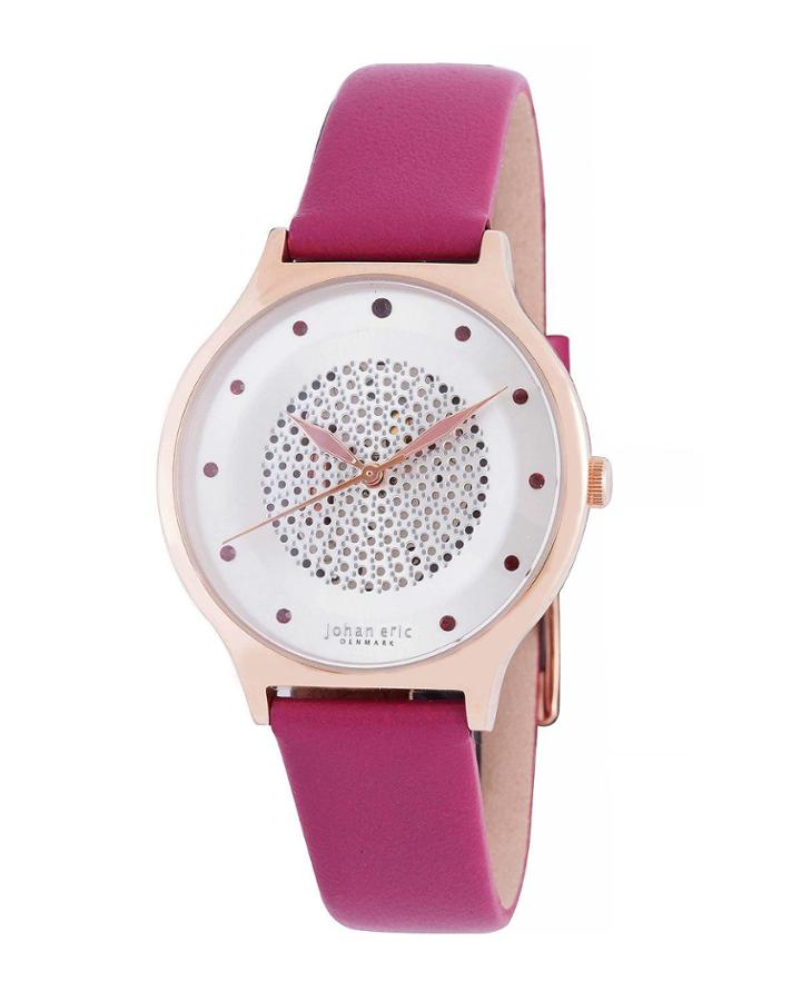 Orstead Quartz Swarovski Crystal Raspberry Leather