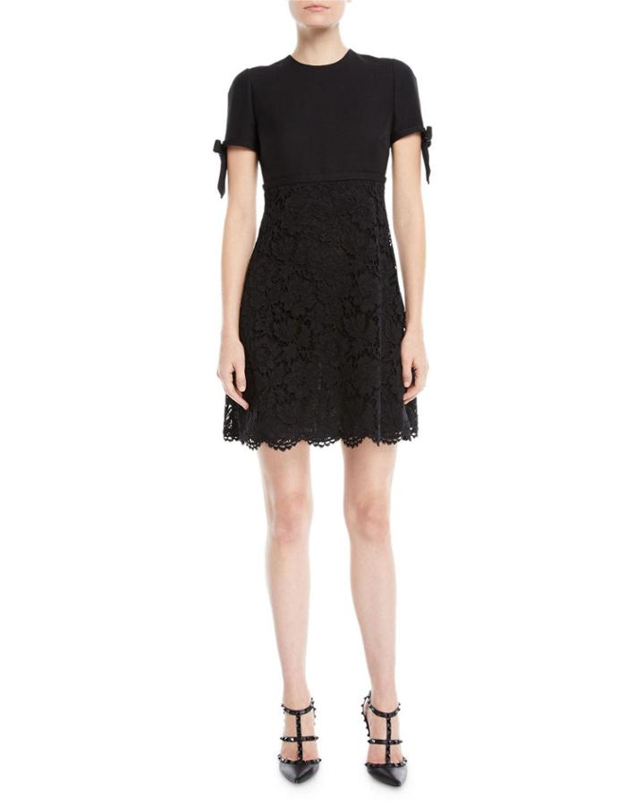 Short-sleeve A-line Crepe Couture Heavy
