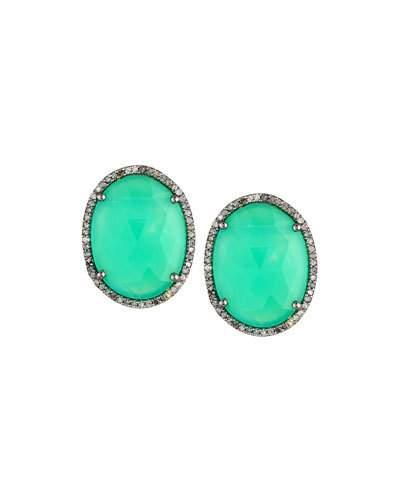 Oval Chrysoprase & Diamond Button Earrings