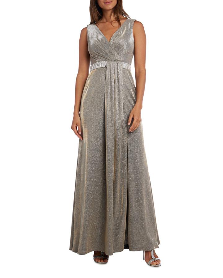 Long Sleeveless 2-tone Glitter Knit Gown