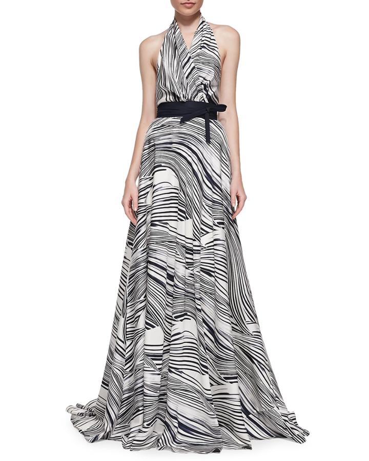 Carolina Herrera Wave-striped Halter Gown, Women's, Size: