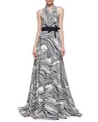 Carolina Herrera Wave-striped Halter Gown, Women's, Size: