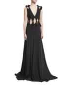 Knotted Cutout V-neck Gown, Black