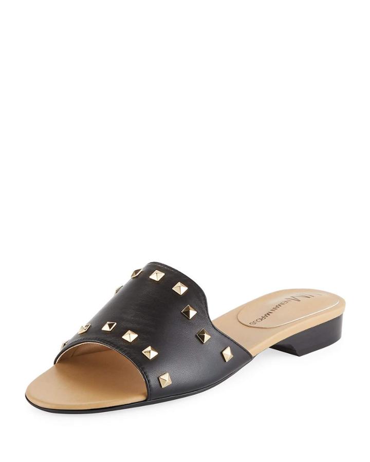 Branie Studded Napa Slide Sandal With Golden Hardware