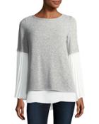 Chiffon-trim Long-sleeve Top