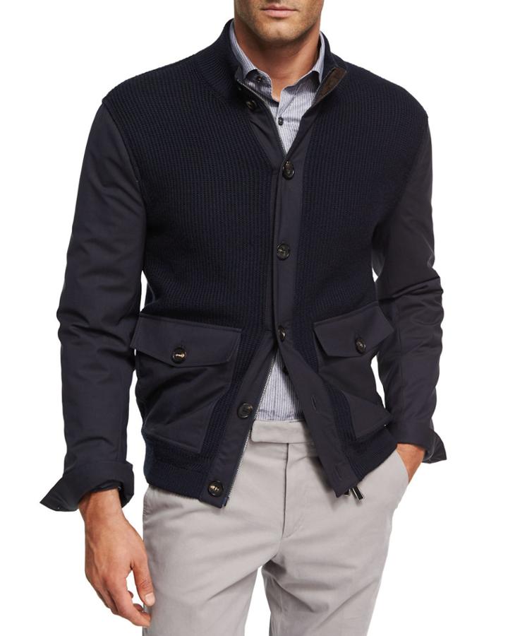 Ribbed Wool Patch-pocket Cardigan Jacket